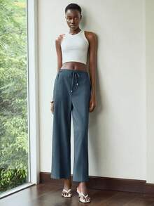 Lumivelle Ceinture fine minimaliste pour navetteur, jambe ample droite, taille élastique, boucle métallique