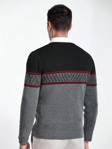 Manfinity CityGents Sweater Rajut Lengan Panjang Leher Bulat Warna-warni Modis untuk Pria, Model Terbaru, Musim Gugur/Dingin - Dark Grey - View 5