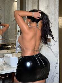 NU&NOW NU&NOW Sexy Metallic Chain & Sequin Sleeveless Plus Size Blouse For Party, Christmas Top,Fancy Party Outfits,New Year Outfit,Silver