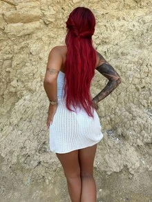 Bearsaez Summer Beach Hollow Out Drawstring Side Cover Up Skirt