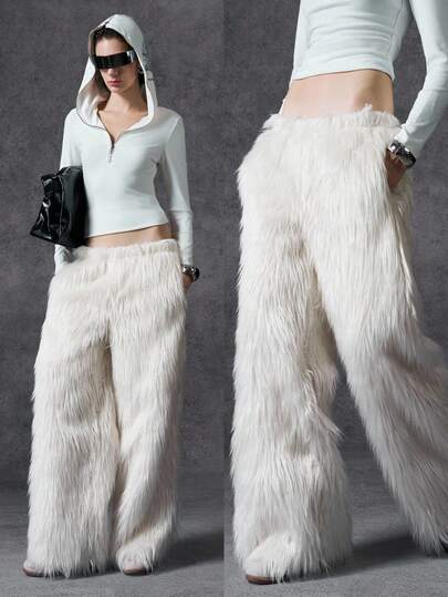 LYSMO กางเกงขายาวทรงหลวมสีพื้นแฟชั่นผู้หญิง 1 ตัวสำหรับฤดูหนาว