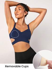 GLOWMODE FeatherFit™ Cut-Out Backless Crush Sports Bra - Navy Blue - View 4