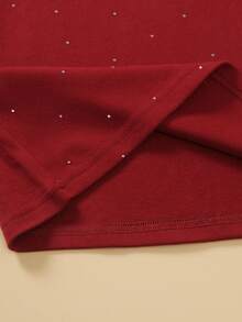 SHEIN Girls'Rhinestone Embellished Turtleneck Long Sleeve T-Shirt,Burgundy Autumn Elegant Party Fully Studded Design,Soft & Comfortable Fabric Versatile - Burgundy - View 7