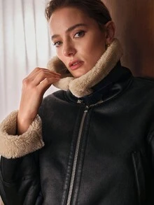 MOTF STUDIO CONTRAST FUZZY PANEL DROP SHOULDER OVERSIZE ZIP UP JACKET FOR AUTUMN/WINTER - Black - View 6
