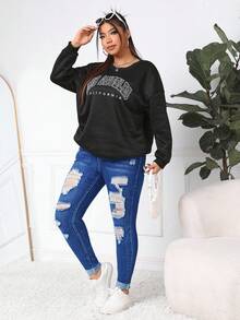 Firerie Plus Size Slitna Skinny Jeans med Pocket - Mediumtvätt - Visa 3
