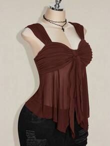 SHEIN ICON 大码女式不对称纯色透视网眼下摆吊带背心，Rave 上衣，透视上衣，适合暑假、毕业季、返校季、Y2K 风格