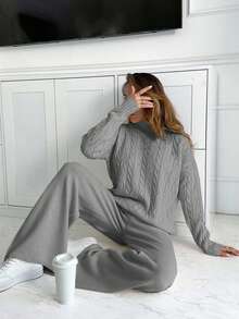 Women High Neck Sweater And Maxi Sweater Skirt 2 Two Pieces Set Co-Ords