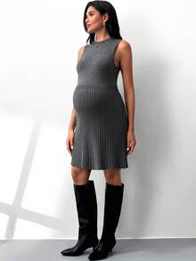 MaterniWear 孕妇休闲通勤开衫和毛衣连衣裙套装，秋冬 - 深灰色 - 查看 3