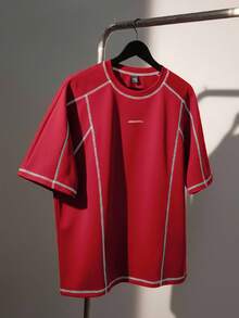 SWAVVY Men's Knitted Casual Loose Fit Short Sleeve T-Shirt - Red - View 3