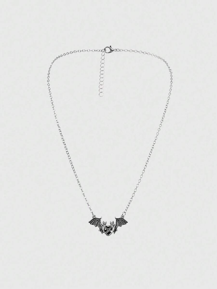 ROMWE 1 chiếc dây chuyền xương đòn hình dơi và trái tim phong cách Gothic, mặt dây chuyền phóng đại cổ điển, mặt dây chuyền hình trái tim bị giam cầm của quỷ dữ, quà tặng cho cặp đôi, dây chuyền Halloween - Dơi bị giam cầm - Xem 1