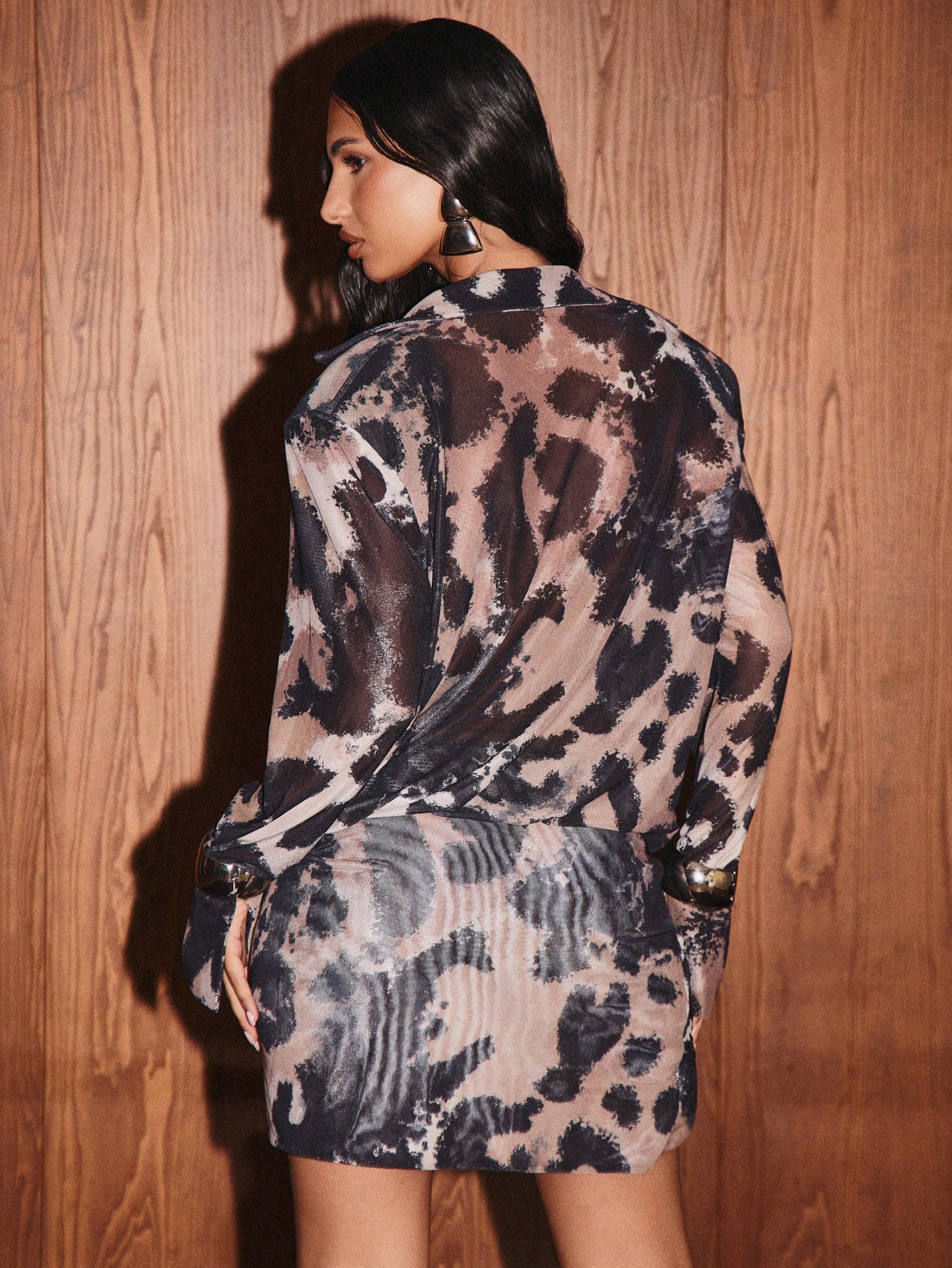 KIZN Leopard Print Mini Dress With Button Cuffs And Collar