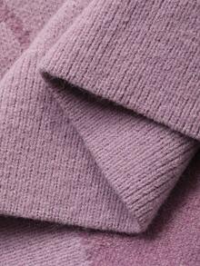 DAZY Áo khoác cardigan dệt kim họa tiết ngôi sao thời trang công sở rộng rãi cho nữ, họa tiết khối màu sọc mảnh, nút kim loại trang trí, phù hợp cho mùa thu đông - Màu tím - Xem 3