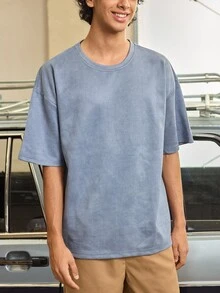 Open Phase STONE DISTRICT Men's Casual Letter Print Round Neck Short Sleeve T-Shirt, Daily Wear, Spring/Summer - Baby Blue - View 4