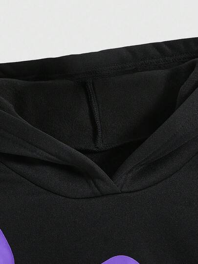 ROMWE Avant Sweat-shirt à capuche en dentelle avec motif squelette bizarre et oreilles de lapin mignon, coupe ample