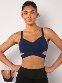GLOWMODE FeatherFit™ Cut-Out Backless Crush Sports Bra - Navy Blue - View 1