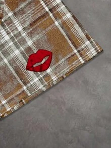 Manfinity EMRG 男士短款格子唇印字母短袖衬衫 - 彩色 - 查看 3