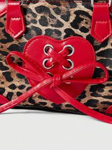 ROMWE Goth 时尚复古迷你豹纹蝴蝶结装饰撞色 PU 拉链手提包，单肩包，带可调节肩带，适合女士购物、派对、情人节礼物、日常使用，最佳母亲节礼物