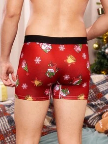 Christmas Funny Print Cartoon Quirky Santa Claus, Gift Box, Candy Cane, Bells, Snowflakes, Snowman, Family Party Men's Mid-Length Boxer Briefs - Multicolor - View 2