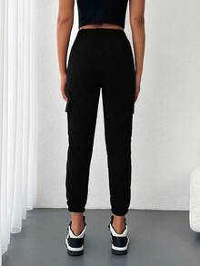 EURMUSE Women's Casual Fashion Street Style Simple Solid Color Drawstring Waist Flap Pocket Sweatpants