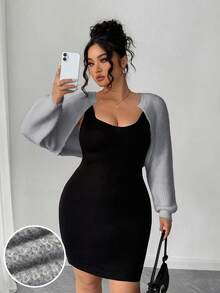 Elenzga Plus Size Short Fluffy Elegant & Sweet Thin Cardigan - Grey - View 1