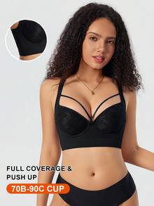 Women's Sexy Black Uplift & Enhance Underwire Bra With Non-Removable Cups - Black - View 4