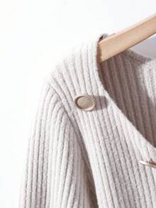 Franclia Autumn/Winter New Button Decor Long Sleeve Versatile Undershirt, French Chic Date Slimming High-End Casual Women Pullover Sweater - Khaki - View 5
