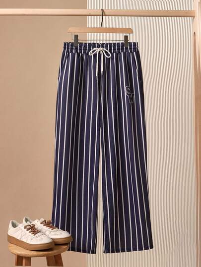 SWAVVY Men's Full Width Vertical Stripe Digital Print Casual Sweatpants