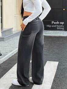 Flexra Jeans droits taille mi-haute lavés - Gris - Voir 2