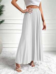 EURMUSE High Waist Pleated Maxi Skirt - Beige - View 4