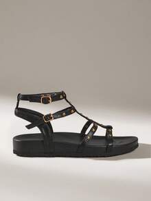 Solecia Women Fashion Open Toe Strappy Comfortable Flat Sandals, Brown, Suitable For Spring/Summer Holiday Season Spring Break Easter For Christmas - Black - View 2