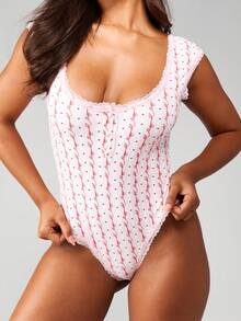 MISSGUIDED Body de encaje con escote cuadrado sin mangas, con patrón de corazones de amor para el Día de San Valentín - Multicolor - Ver 5