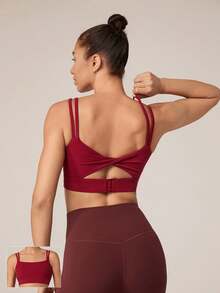 GLOWMODE FeatherFit™ Dual-Strap Knotted Back Sports Bra Low Impact Yoga Pilates Daily Removable Cups - Maroon - View 1