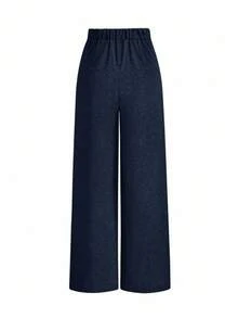 SHEIN Tall Quần âu công sở/đi làm đơn giản, thanh lịch, đa năng, trang trí nút cỡ lớn dành cho nữ - Màu xanh hải quân - Xem 2