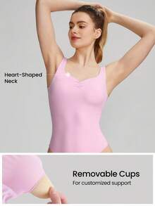 GLOWMODE FeatherFit™ High-Cut U-Back Pleated Crotch Snap Closure Bodysuit Light Support Yoga Pilates Studio Gym Daily - Bubblegum Pink - View 2