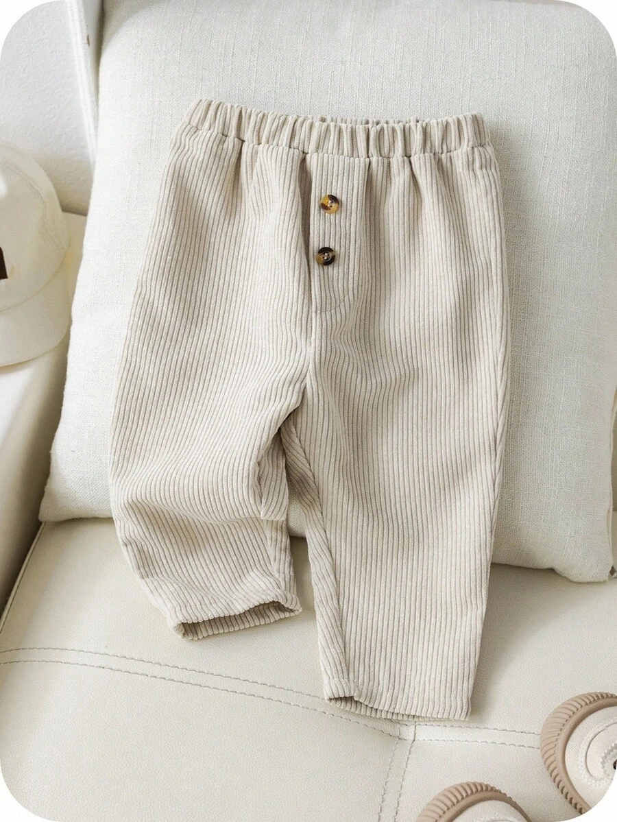 SHEIN Young Young Boy Elastic Waist Corduroy Pants, School Jogger Trousers, Spring/Summer Bottoms Little Boy Pants Toddler Pants - Apricot - View 1