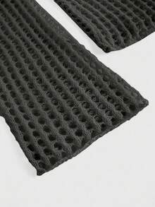 ROMWE Grunge Punk Áo len chui đầu khoét rỗng móc tay giả ngắn cho nữ - Màu xám đen - Xem 4