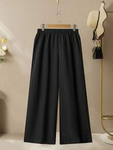 Lacomfia 女士纹理彩色条纹印花长袖衬衫和阔腿裤休闲宽松舒适大码套装 - 彩色 - 查看 7