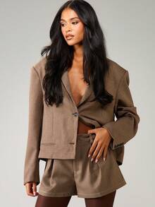 MISSGUIDED Tweed High Waist Pleated Wide Leg Mini Shorts Winter Fall Business Professional Office Wear - Multicolor - View 3