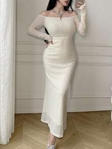 Celisse Women's Off Shoulder Elegant & Exquisite Wedding Party Dress - Apricot - View 4