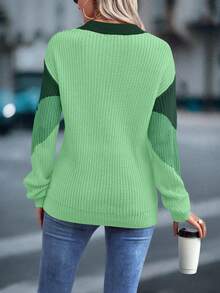 EMERY ROSE Women's Crew Neck Four-Color Green Sweater - Multicolor - View 2