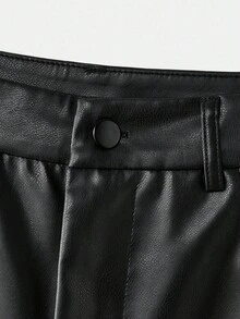 lacRébo Black Faux Leather Straight Leg Trouser With Pockets Spring Summer Spring Women Clothes Spring Summer Premium Trouser - Black - View 8