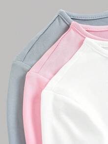 SHEIN Girlism Set de 3 camisetas de manga larga con cuello redondo y fruncido de unicolor para adolescentes - Multicolor - Ver 6