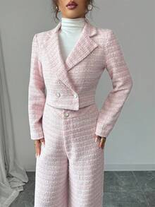 Modelyn Conjunto de 2 piezas de Mujer: Cárdigan de punto de tweed y pantalón de pierna recta, color rosa - Rosa - Ver 3