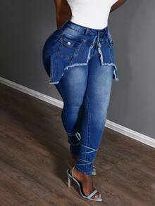Slaydiva Quần Jeans Skinny Thời Trang Thường Ngày Cho Nữ Cỡ Lớn - Rửa tối - Xem 4
