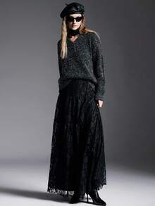 MYSTAURA 金属闪光纱线休闲长袖套头衫，适合分层穿着和场合 - 黑色 - 查看 4