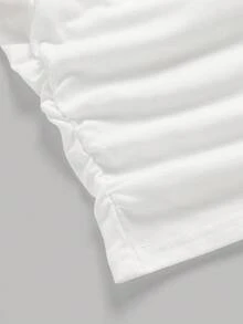 SHEIN Girlism Tween Girls White Knit Ruched Design T-Shirt With Hair Scrunchie, Casual Daily Fashion Versatile - White - View 3