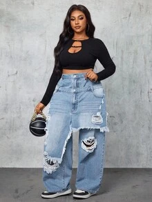 Slaydiva Quần Jeans Denim 2 Trong 1 Thời Trang Cỡ Lớn - Rửa nhẹ - Xem 6
