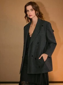MOTF PREMIUM WOOL STRUCTURED SEQUIN DETAIL BLAZER - Dark Grey - View 6