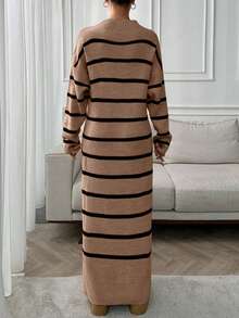 SHEIN Tall Apricot And Brown Striped Thick And Maxi Sweater Dress, Tall Women - Camel - View 2