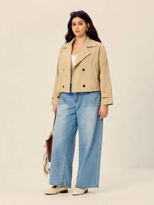 SHEIN LUNE Plus Size Long Sleeve Jacket And Skirt Set, Autumn/Winter